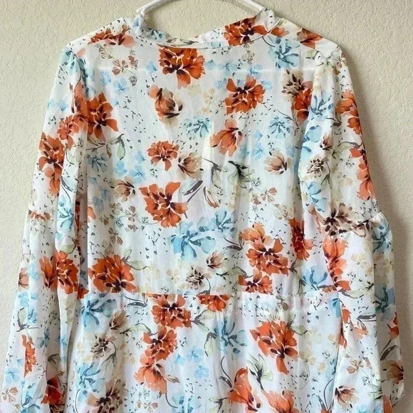 To My Lovers Sheer Floral Dress Women's Size Small Long Sleeve White Blue - Picture 9 of 10